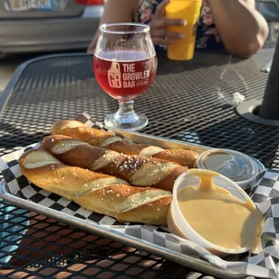 Pretzels with black cherry beer!