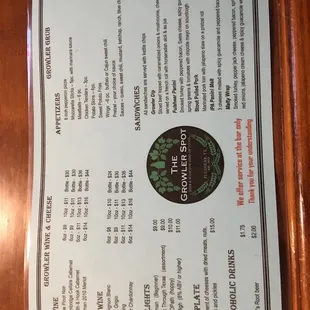 The Growler Spot Menu