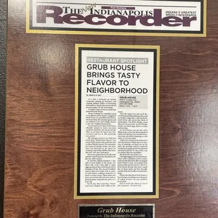 a plaque on the wall