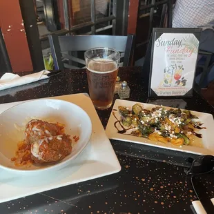 Meatball and Brussels sprouts...both amazing!