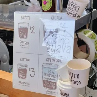 Cuban coffee menu