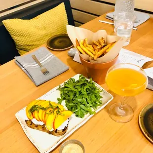 a table with food and drinks