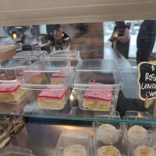 a display case of desserts
