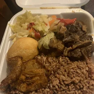 Oxtails, rice &amp; peas, plantain. Cabbage&amp; festival from The Guinep Tree Restaurant