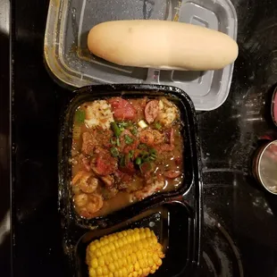 Chicken, sausage, and seafood gumbo platter