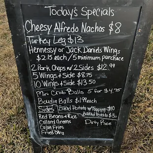 a menu on a chalkboard