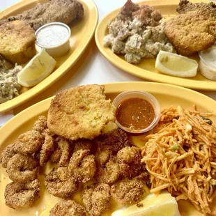 Shrimp, catfish, cornbread and potato salad!