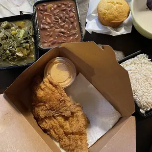 Fried Catfish Plate with two sides and added honey cornbread muffin