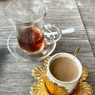 Kurdish tea (black tea) after several sips &amp; Kurdish coffee.