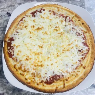 a cheese pizza in a box