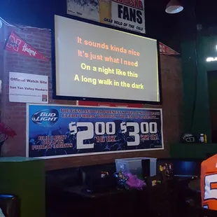 Karaoke Night on Thursday's and Sunday's  Drink specials all night.....