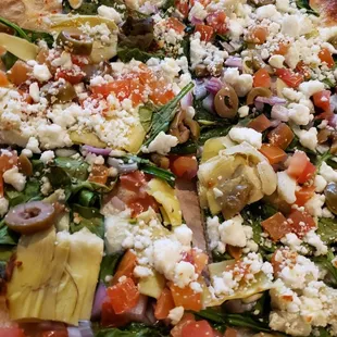 The Mediterranean - Spinach, Artichoke, Tomato, Red Onion, Green Olives, Garlic, Olive Oil, Gorgonzola