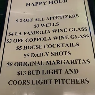 Happy hour deet's...