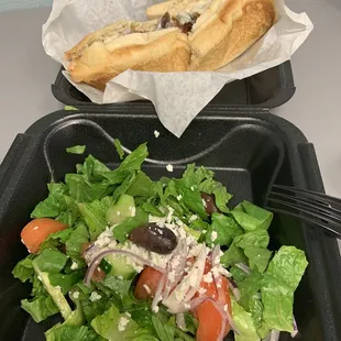 Classic cheesesteak with Greek salad