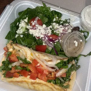 Spicy chicken gyro with Greek salad