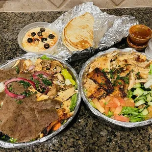 3D. Lamb Gyro and Chicken Salad, 1B. Chicken Platter, 5A. Hummus and Pita