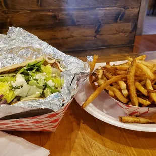 Kebab sandwich with fries