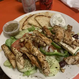 My "small" grilled chicken salad with warm pita bread
