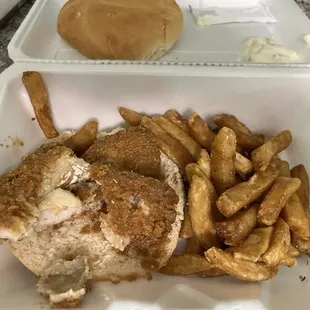 My take home fish and fries sandwich.