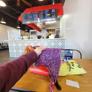 Fantastic food!!! Knitting while I wait