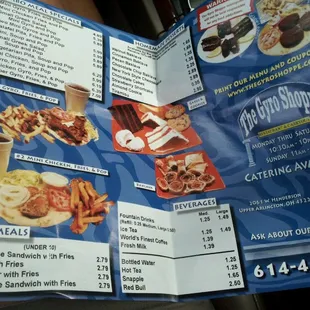 the menu for the restaurant