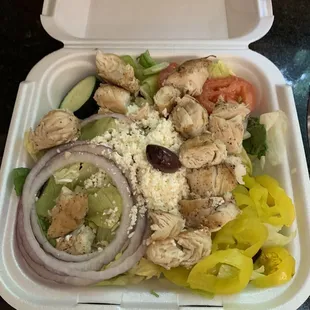 Just picked up a shawarma salad. The chicken could also be used as ping pong balls. I don&apos;t recommend.