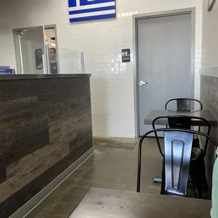 a table and chairs in a restaurant