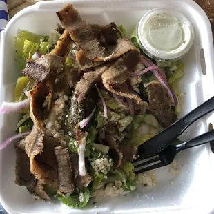 Greek salad with gyro meat