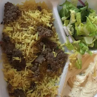 Kafta over rice.  Little light on the beef compared to other places.