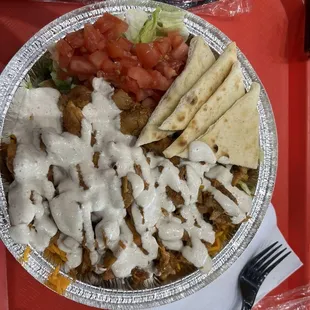 Regular Halal platter with spicy chicken.