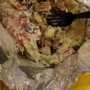 Combo sandwich with white sauce and olives.   So bomb!