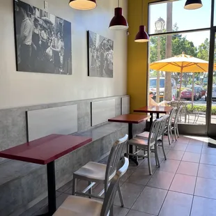 tables and chairs in a restaurant