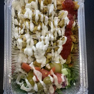 Chicken shawarma over rice