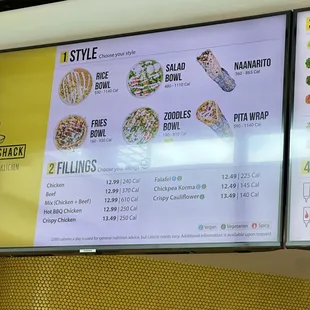 Menu- shows style and fillings