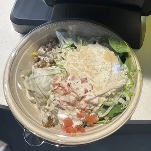 too much white sauce  the fries were a bit cold too!