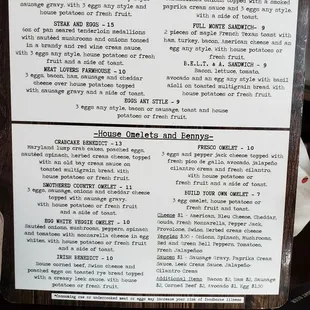 Breakfast Menu served Saturday and Sunday