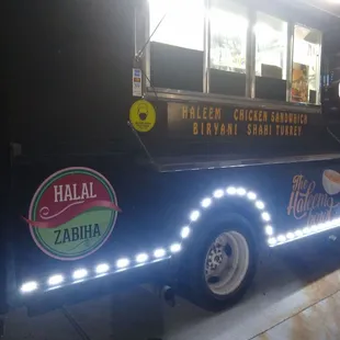 a food truck parked in a garage