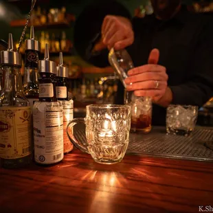 Sitting at the bar and an "Ol' Sconnie" being made in the background