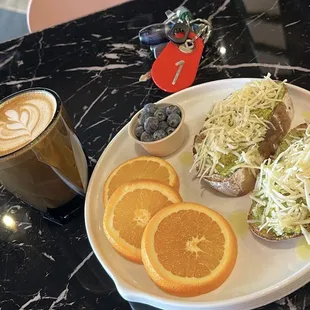 Avocado toast on homemade bread and the Peppermint Pine Latte