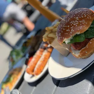 a hamburger and french fries