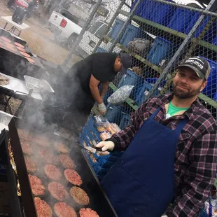 Having fun feeding the homeless in Fort Worth.