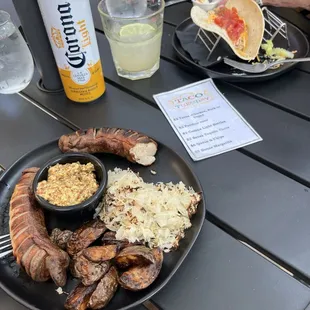 a plate of food on a picnic table