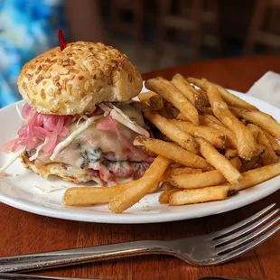 Pastrami Melt with fries