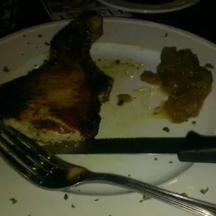 Pork chop with some type of Apple topping I removed before the photo