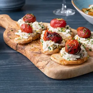 Crab + Shrimp Bruschetta- sweet chili aioli, smoked tomatoes, crispy ciabatta