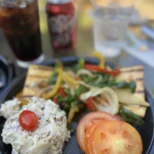 Tofu entree with blue cheese potato salad