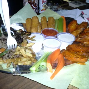 Build a Platter with double hot wings, loaded fries and mozzarella sticks.