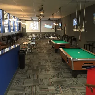 Pool tables and dining area