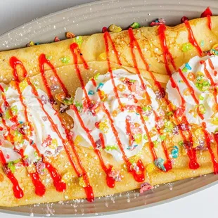 Fruity pebble and strawberries crepe