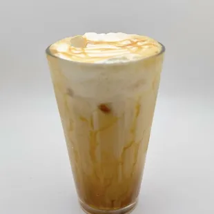 White mocha with sweet vanilla cold foam and caramel